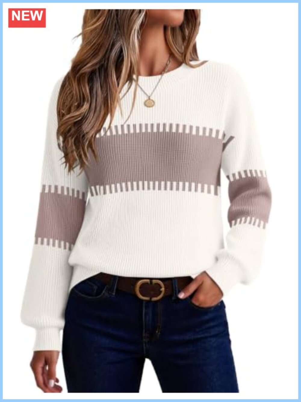 Women's Chunky Knit Pullover Sweater Loose Fit Crew Neck Long Sleeve Fall Winter